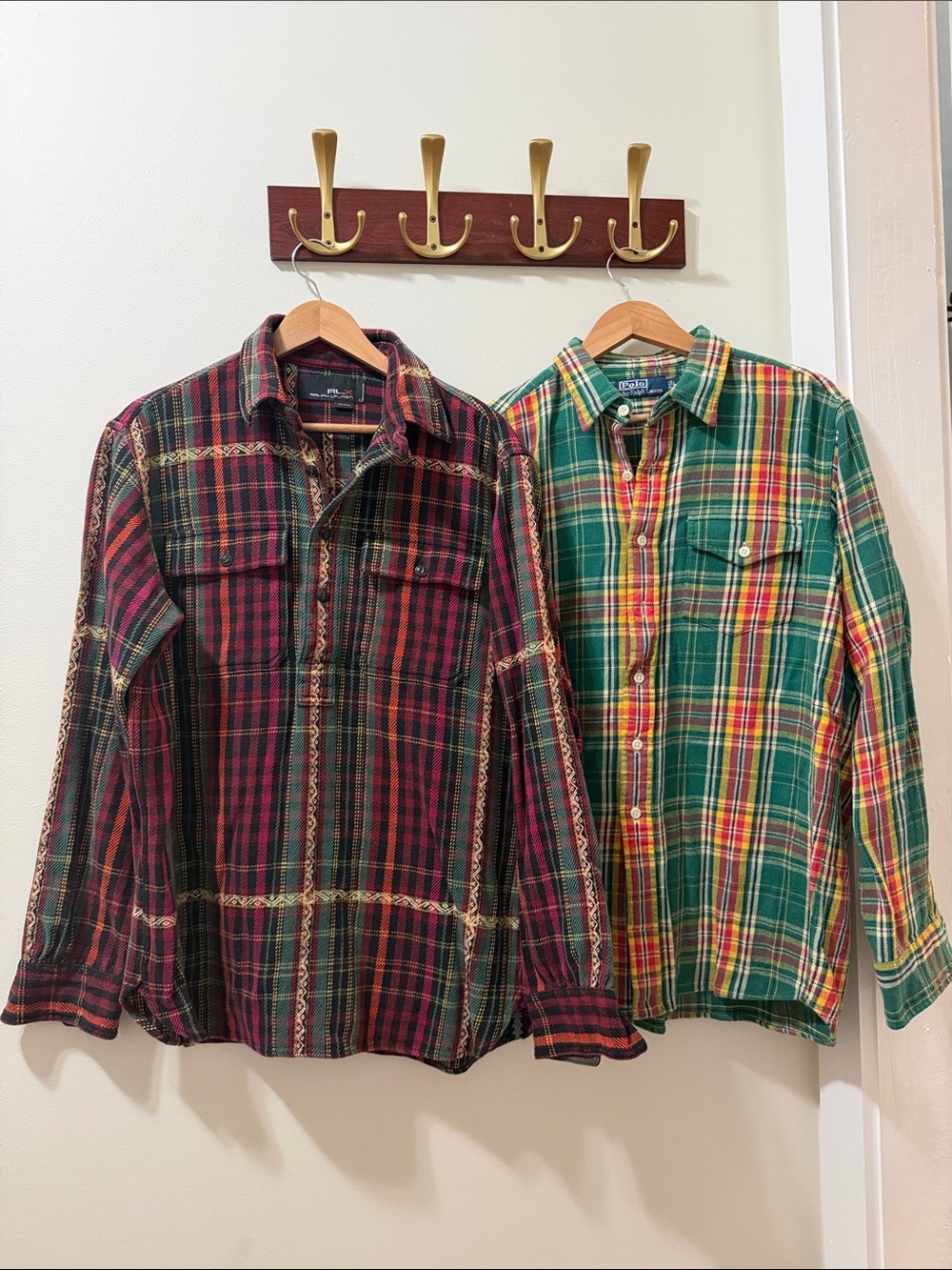 Men's Plaid Button-Up Shirt - Green polo and RLX set Size L